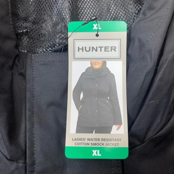 Hunter Ladies Water Resistant Cotton Smock Jacket Black XL Hooded Drawstring - Picture 3 of 6